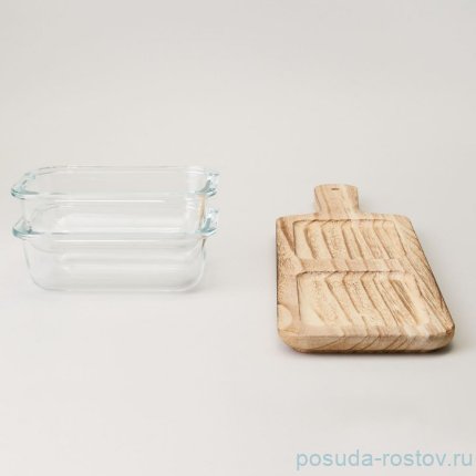 Менажница 2-х секционная на деревянной подставке 370 мл / 363874