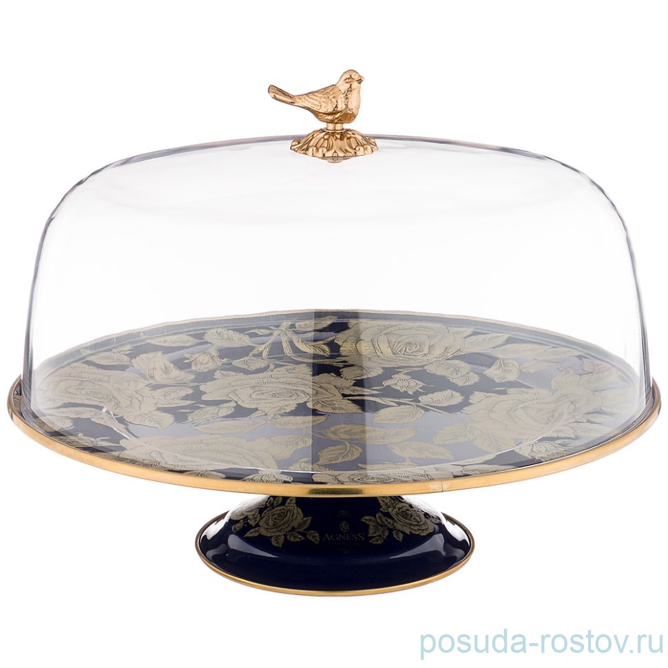 Тортница 30 см н/н кобальт "Agness /Ренессанс /Розы" / 211335