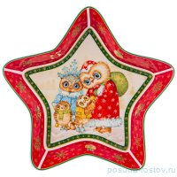 Блюдо 28 х 28 х 5 см красное звезда &quot;новогодняя сказка /совы&quot; / 225154