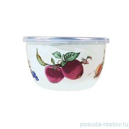 Миска с пластиковой крышкой эмалированная без ручек 1,7 л &quot;Фрукты&quot; / 279057