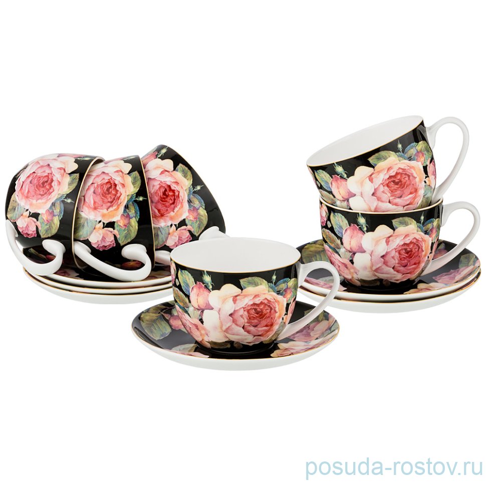 Набор чайных пар 330 мл 6 шт чёрные "Винтаж" / 202740