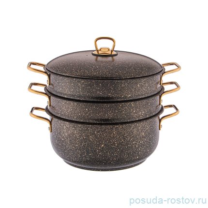 Кастрюля-мантоварка 3-х уровневая 26 см &quot;Agness /Черное золото&quot; / 230708