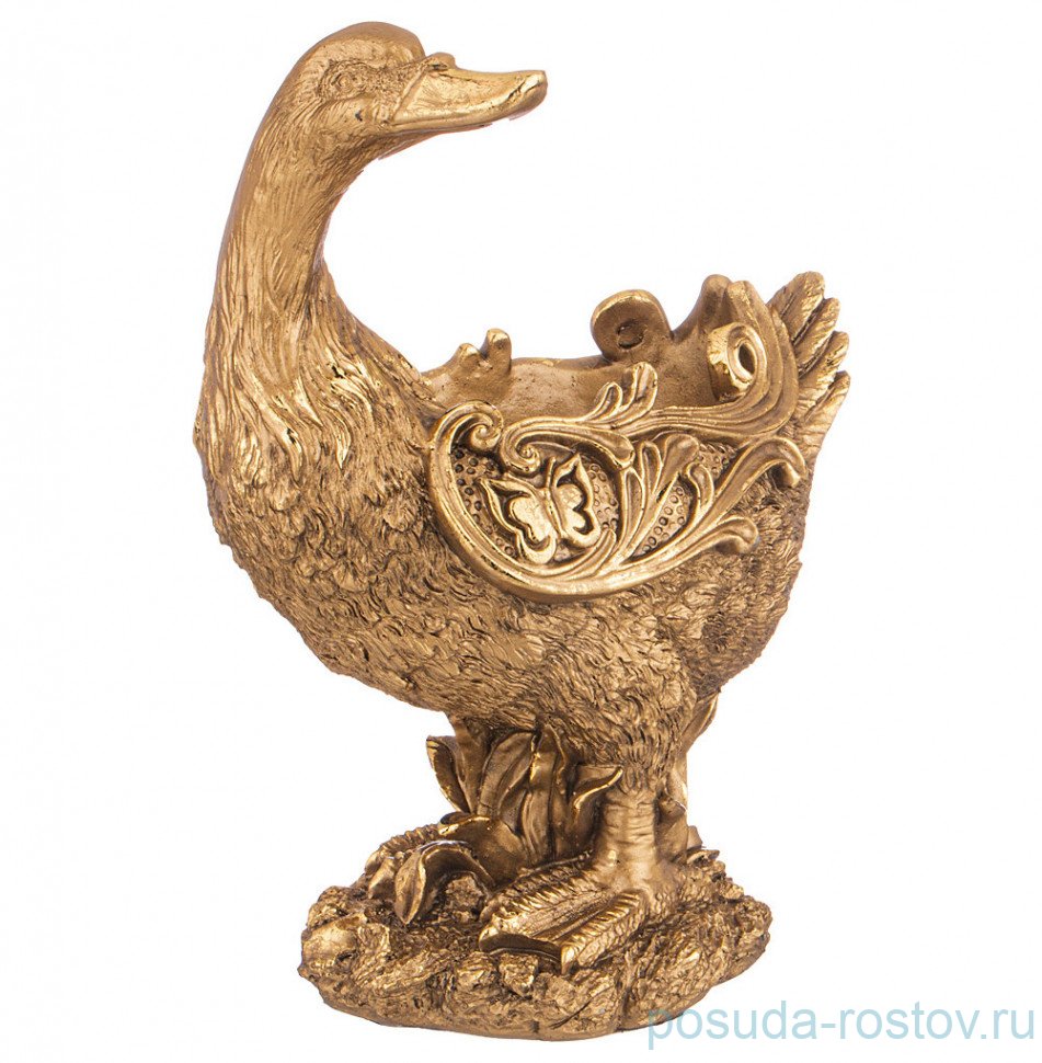 Подставка для мелочей 23 см "Утка резная" /бронза с позолотой / 299025