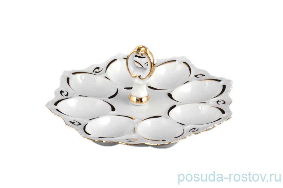 Блюдо 21 см для яиц с ручкой "Корона /Золотой узор" / 093971
