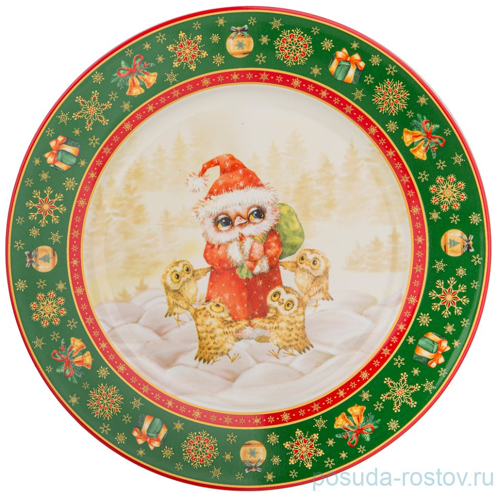 Тарелка 21 см 1 шт зелёная "новогодняя сказка /совы" / 225152