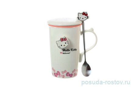 Кружка 400 мл с крышкой и ложкой &quot;Hello Kitty&quot; / 140356