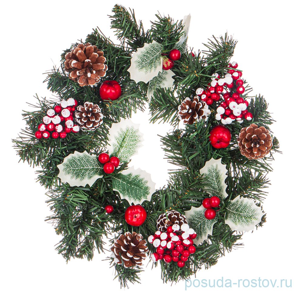 Декоративное изделие 30 см "Венок с шишками и ягодами" / 224666