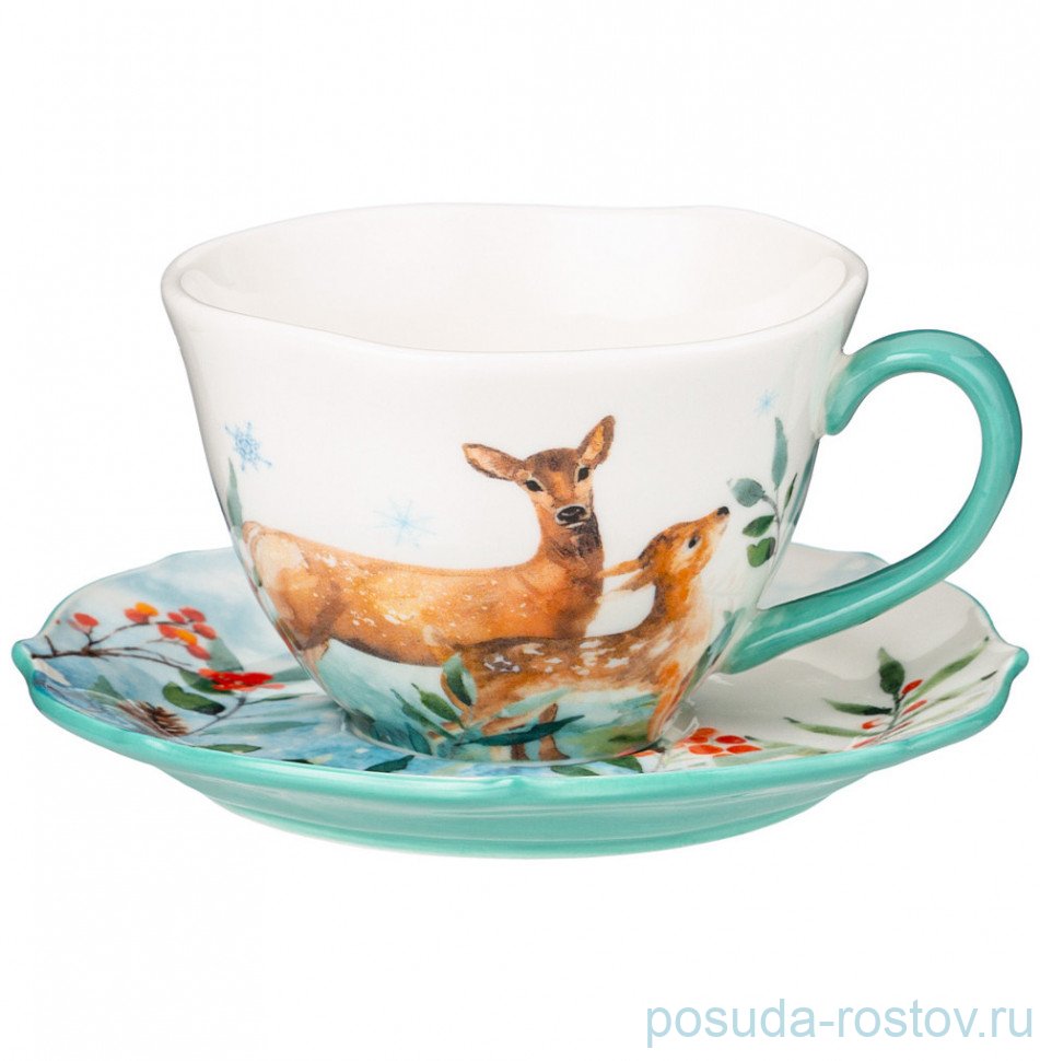 Чайная пара 200 мл "Лесная сказка /Олени /В зимнем лесу" / 329034