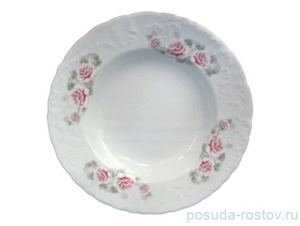 Тарелка 22,5 см 1 шт глубокая &quot;Рококо /Серая роза /золото&quot; / 109844