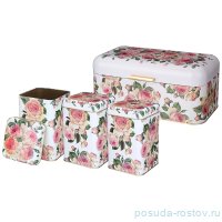 Хлебница 20,9 х 36,5 х 16,3 см + банки для сыпучих продуктов 10,5х10,5 х 16 см 3 шт &quot;Винтаж /Розы&quot; / 255914