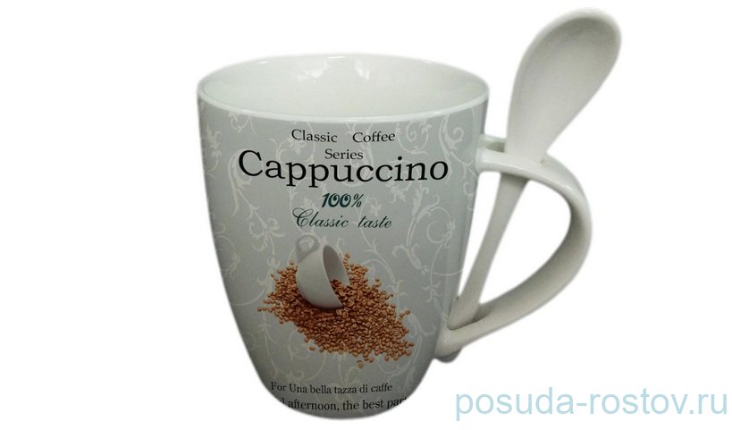 Кружка с ложкой, фарфор "Cappuccino" green / 075457