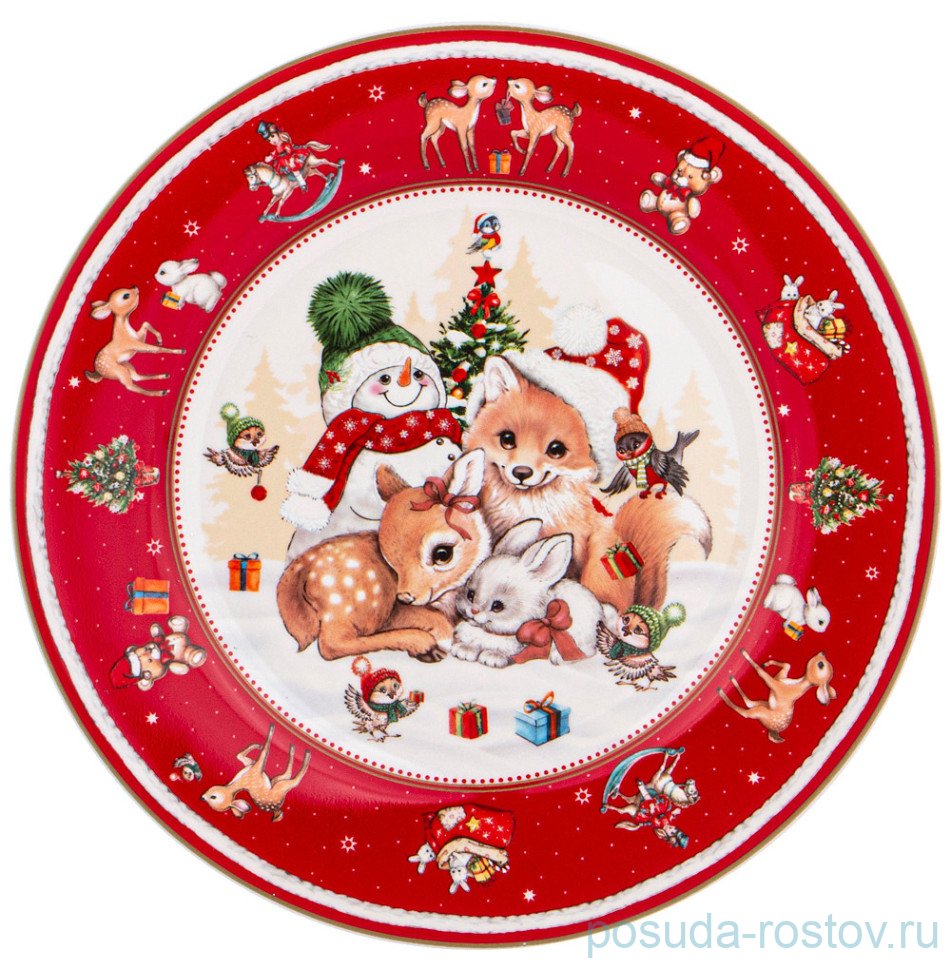 Тарелка 19 см красная "С новым годом! /Звери" / 330652