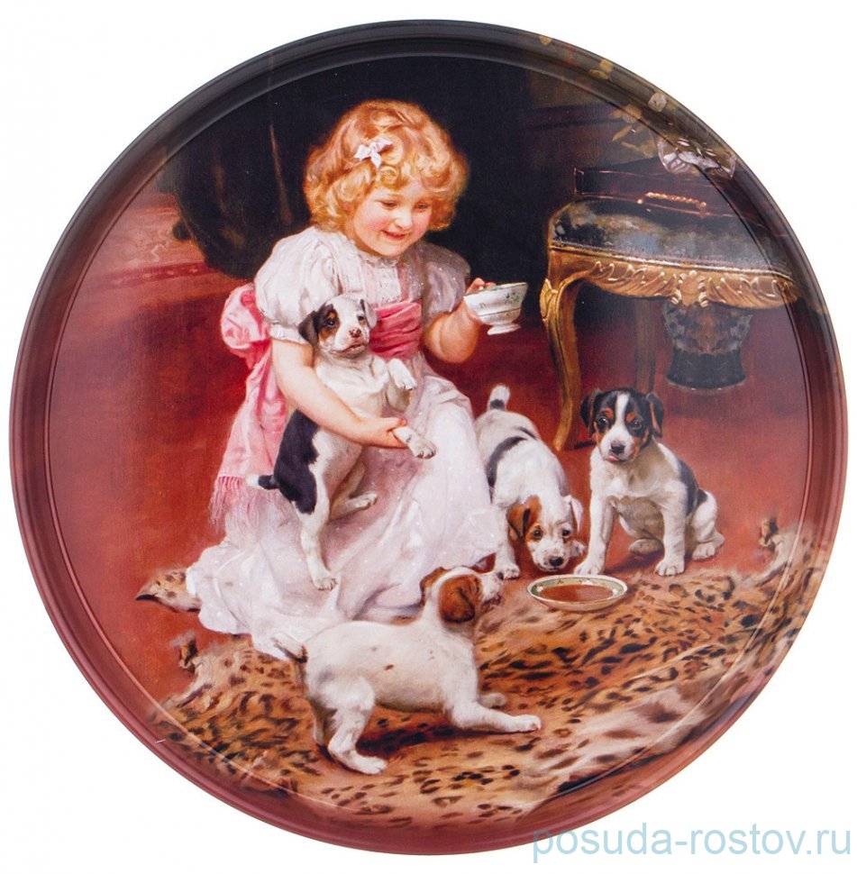 Поднос 33 х 2,1 см сервировочный "Девочка с собачками" / 310731 Поднос 33 х 2,1 см сервировочный "Девочка с собачками" / 310731