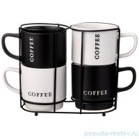 Набор кружек 380 мл 4 шт на подставке &quot;Coffee&quot; / 339683