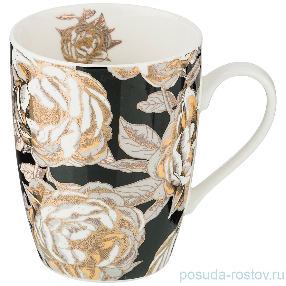Кружка 400 мл чёрная "golden rose" / 208440