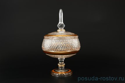 Конфетница 15 см с крышкой н/н &quot;Хрусталь /Матовая полоса с золотом&quot; / 122533