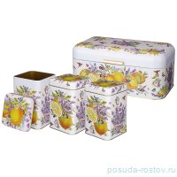 Хлебница 20,9 х 36,5 х 16,3 см + банки для сыпучих продуктов 10,5х10,5х16 см 3 шт &quot;Прованс /Лимоны&quot; / 255903