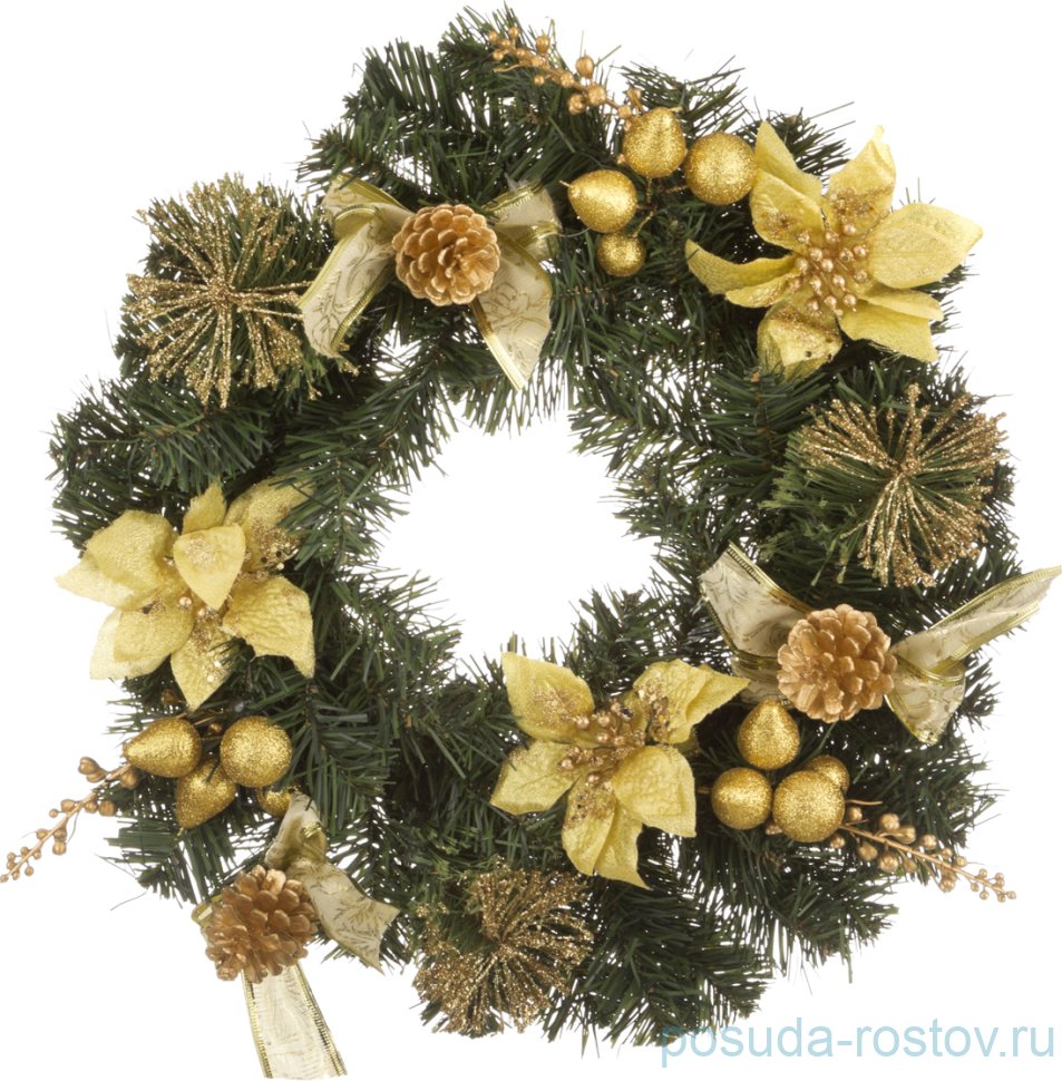 Декоративное изделие 40 см "Венок с золотыми пуансетиями" / 202337