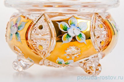 Вазочка 16 см с крышкой на 3-х ножках &quot;Хрусталь с золотом&quot; / 043948