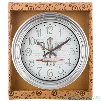 Часы настенные 31 см кварцевые круглые серебро &quot;CHEF KITCHEN&quot; / 197432