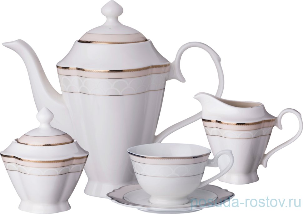 Чайный сервиз на 6 персон 15 предметов "Бежевая лента /золото" / 186225