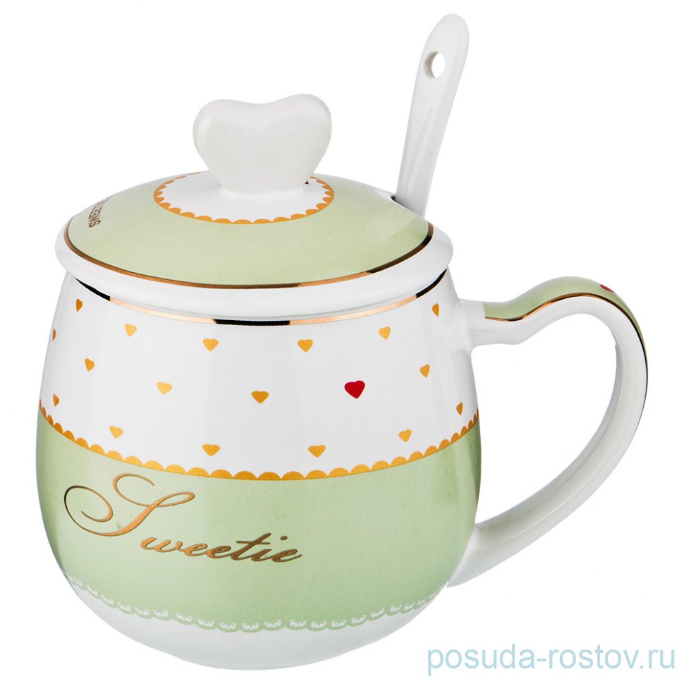 Кружка 340 мл с крышкой и ложкой "love" / 187100