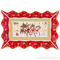 Блюдо 25 х 15 х 3,5 см прямоугольное красное &quot;С Новым годом! /Русская тройка&quot; / 225721