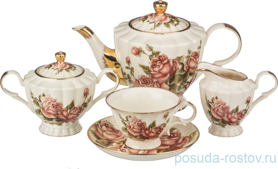 Чайный сервиз на 6 персон 15 предметов "Корейская Роза"  / 187781