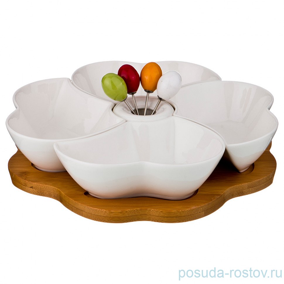 Менажница 24 х 5,5 см 4-х секционная + 4 вилочки / 196783