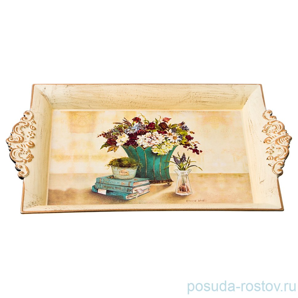 Поднос 32 х 20 см прямоугольный с ручками "Старинный прованс" / 186043 Поднос 32 х 20 см прямоугольный с ручками "Старинный прованс" / 186043
