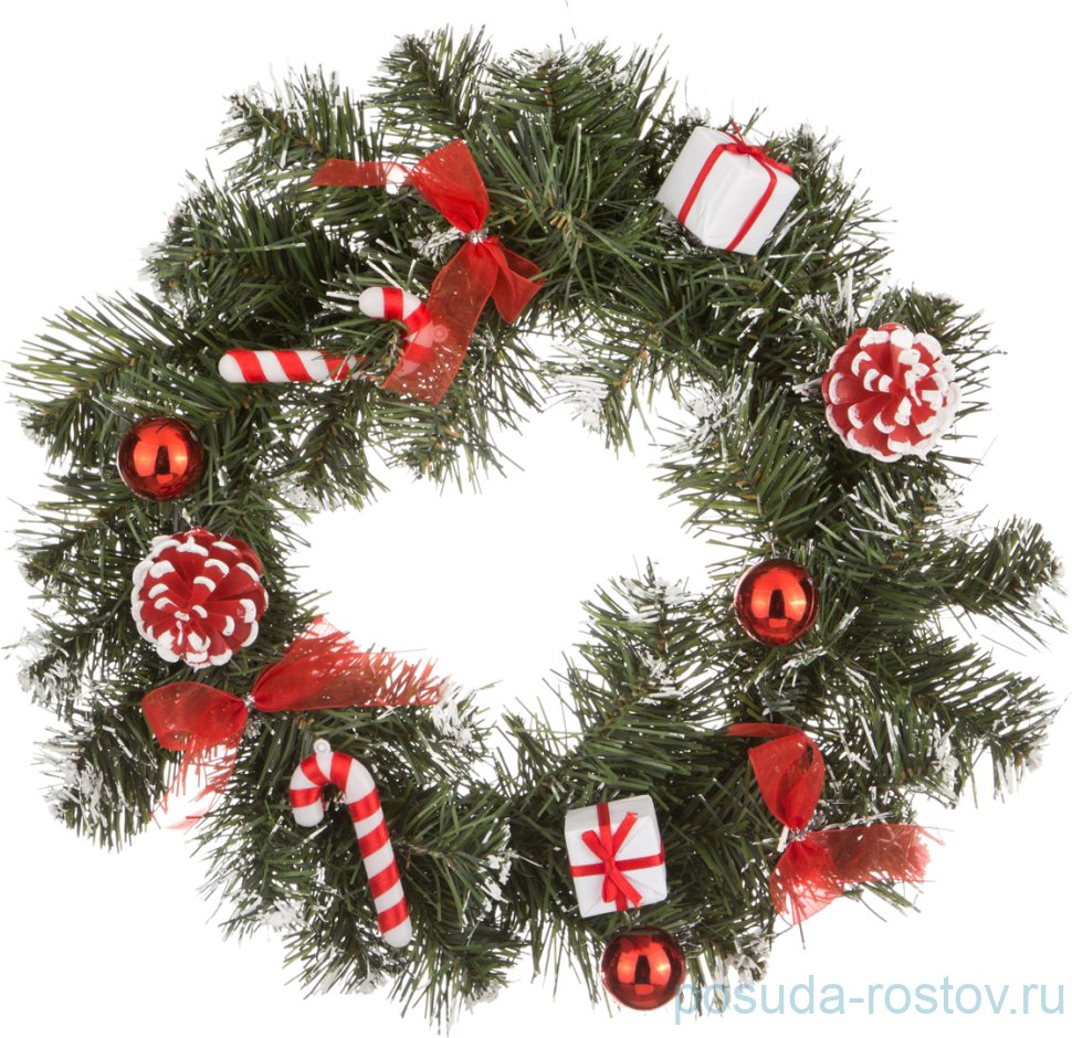 Декоративное изделие 30 см "Венок с красными бантиками" / 202332