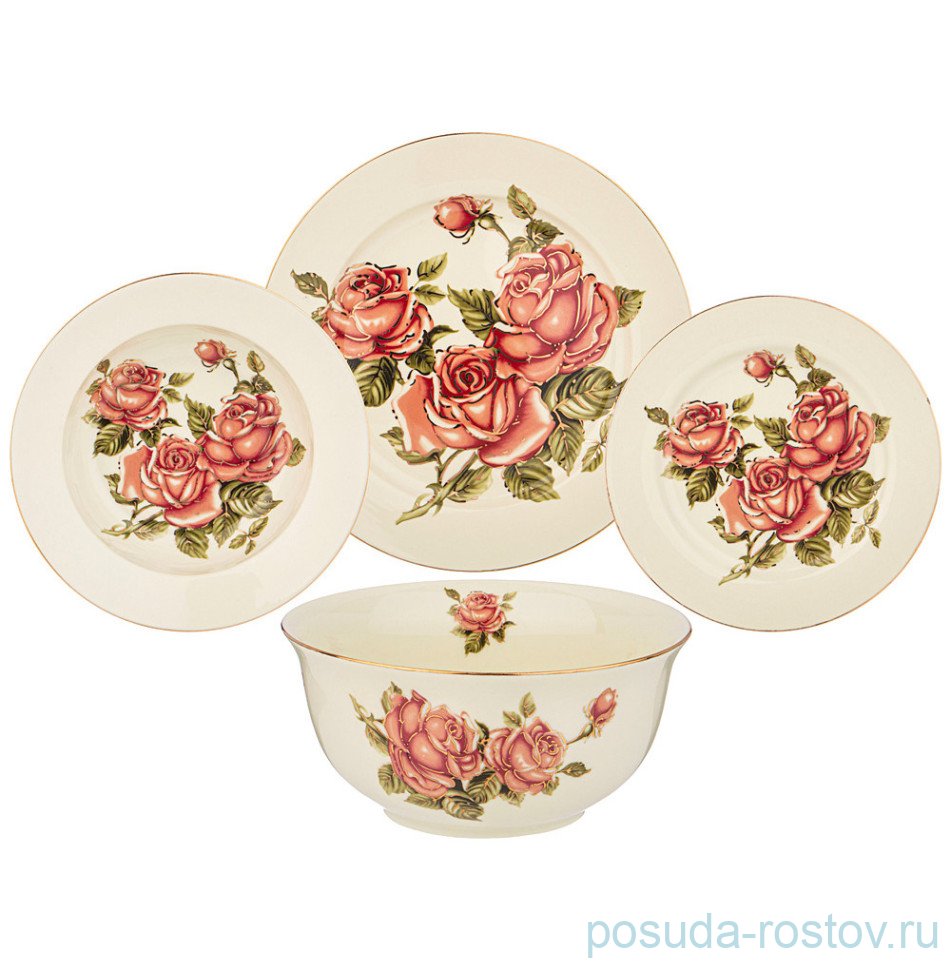 Набор тарелок 19 предметов "Корейская роза" (с салатником) / 312950
