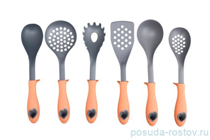 Набор кухонных принадлежностей 6 предметов с оранжевыми ручками / 119183