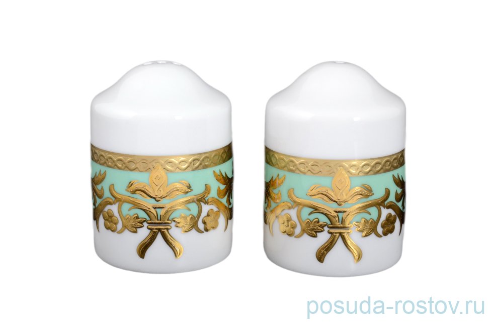 Приборы для специй Солонка и Перечница "Наталия /Бирюза в золотой роскоши" / 110052 Приборы для специй Солонка и Перечница "Наталия /Бирюза в золотой роскоши" / 110052