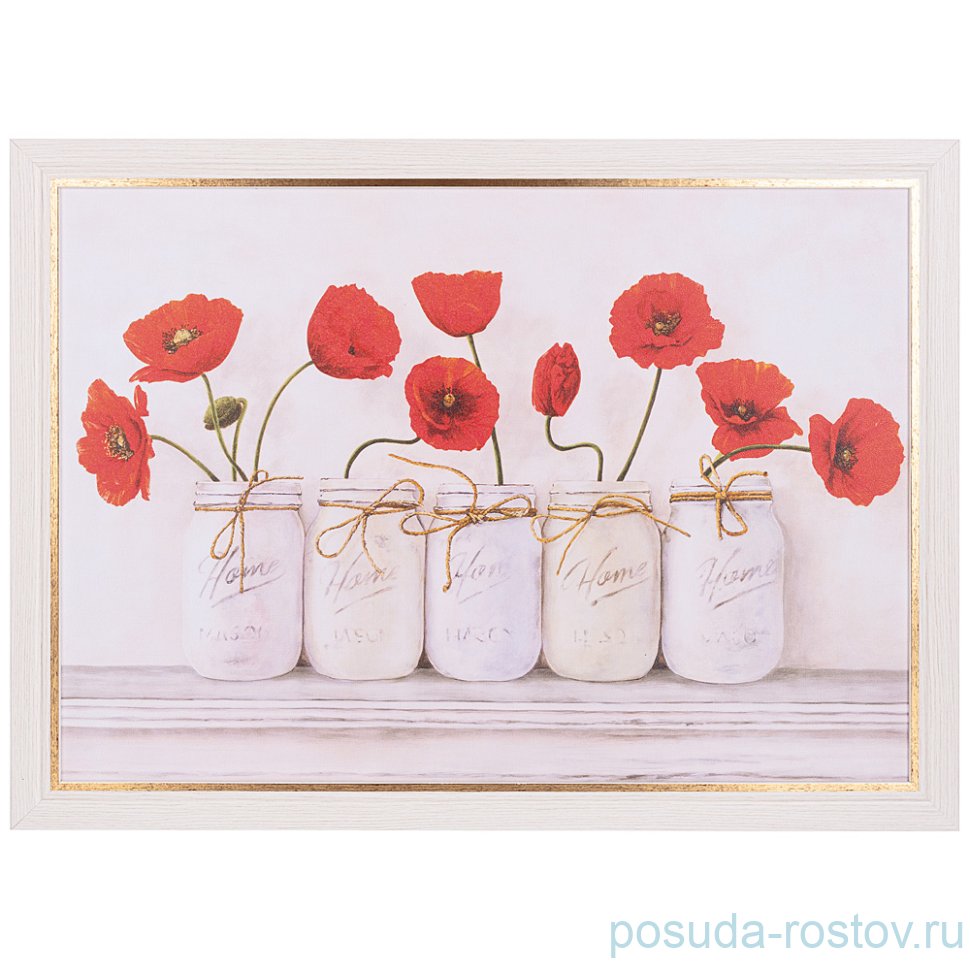 Картина 50 х 70 см "маки" /рамка белая с золотой окантовкой / 262070