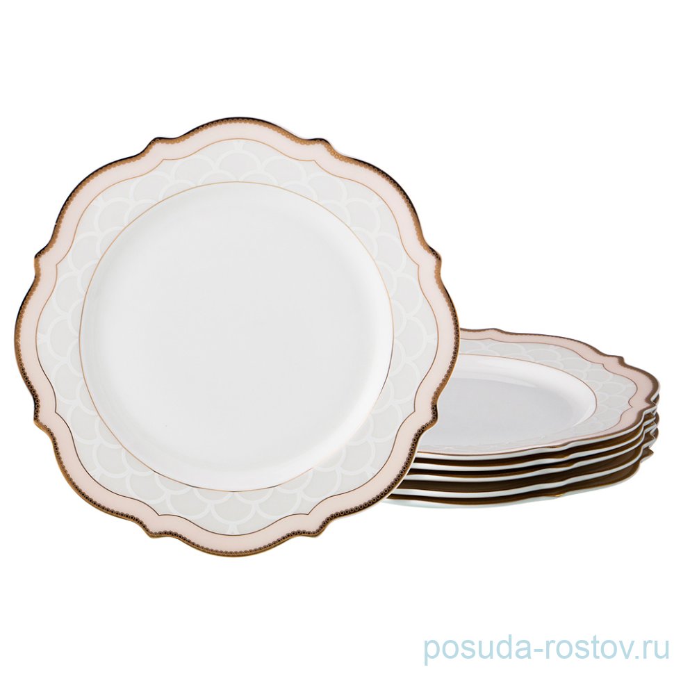 Набор тарелок 20 см 6 шт "бежевая лента /золото" / 186254