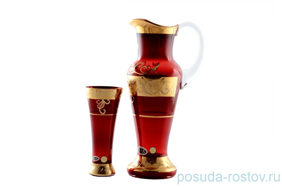 Набор для воды 7 предметов (кувшин 1,5 л + 6 стаканов) красный "Иксовка /Золотые завитушки" SC / 129510