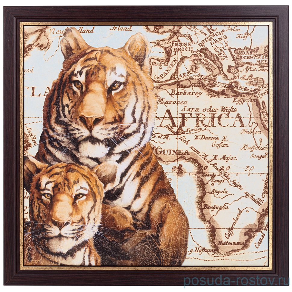 Картина 50 х 50 см "Тигры" /рамка венге с золотом / 270095