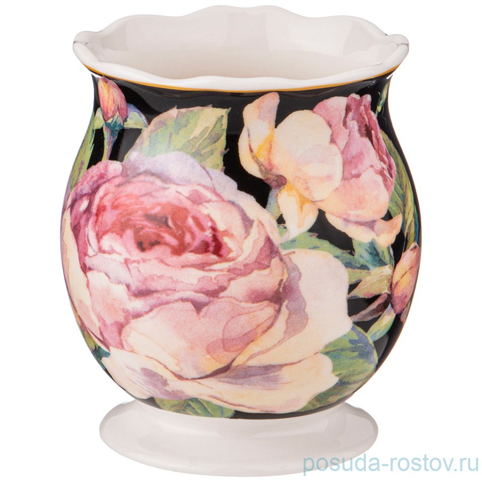 Подставка для чайных ложек 9 см чёрная "Винтаж /Розы" / 233551