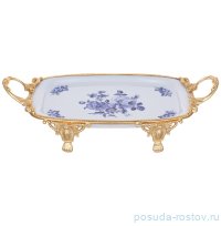 Блюдо 38,5 х 21 см прямоугольное н/н с ручками &quot;Синий цветок&quot; / 333564