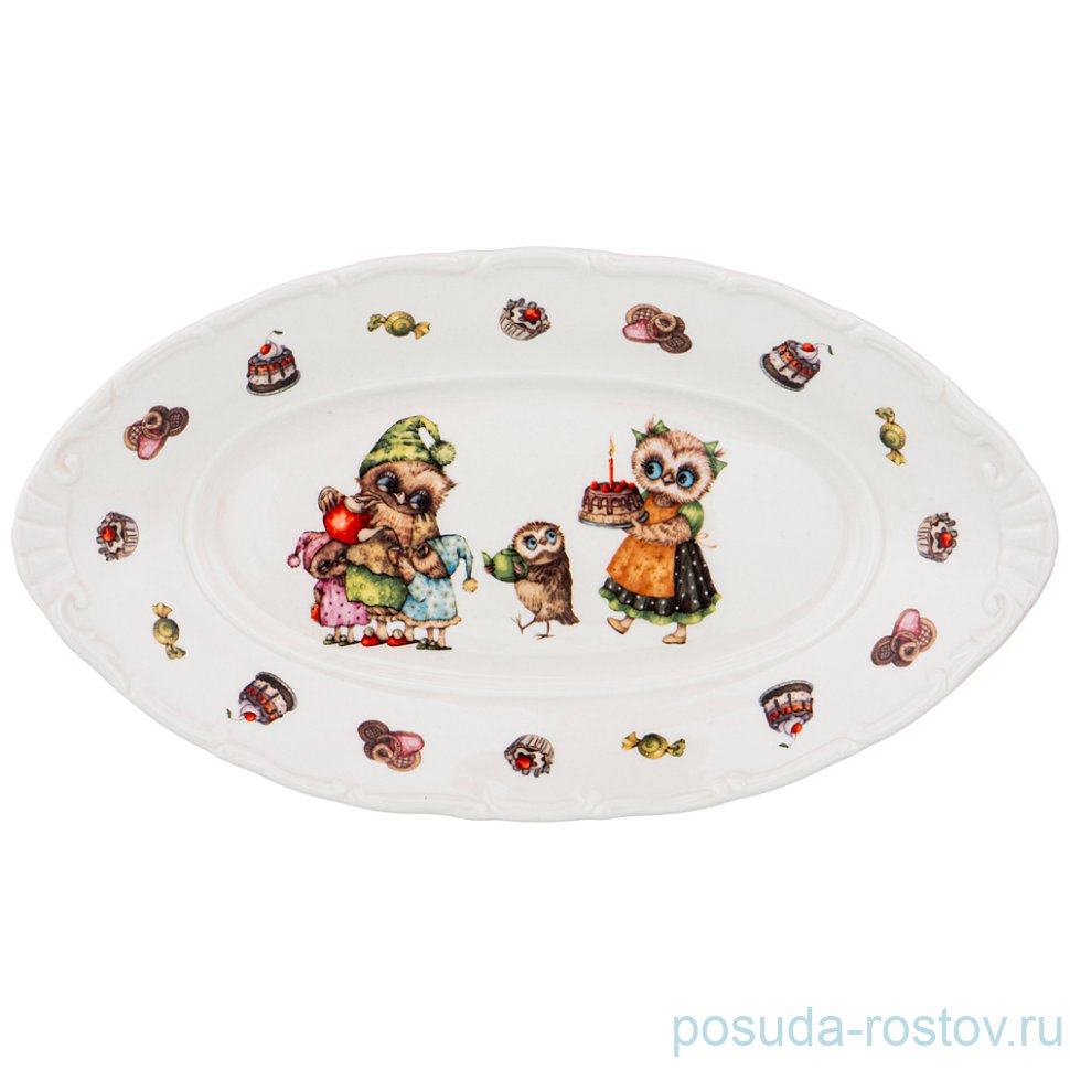 Блюдо 25,5 х 14,5 см овальное "совушки" / 225649