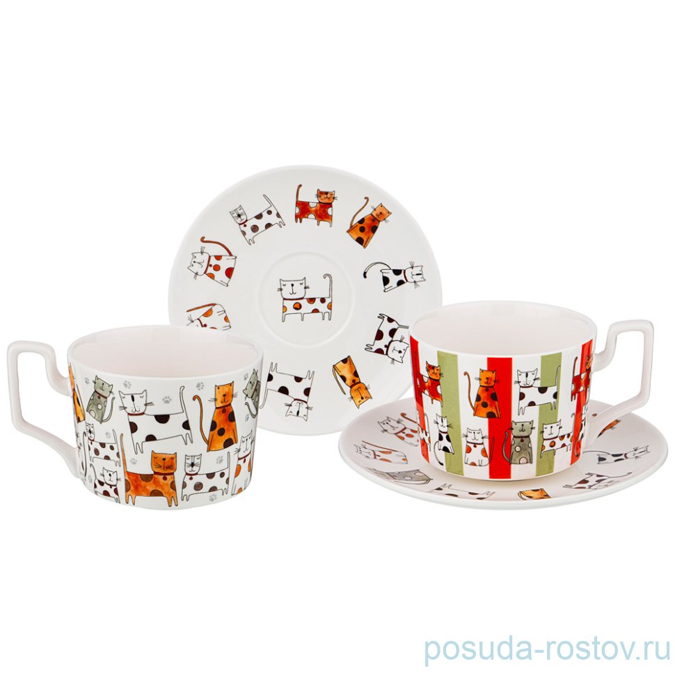 Набор чайных пар 250 мл 2 шт "кошки" / 220535