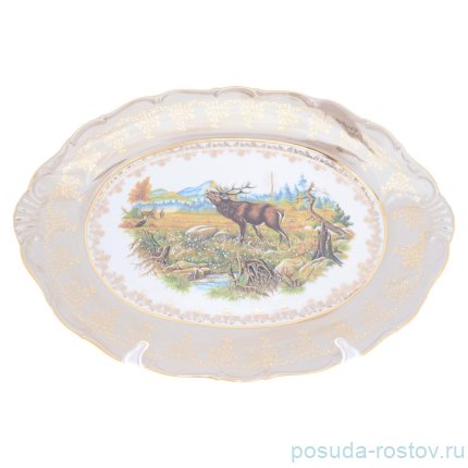 Блюдо 39 см овальное &quot;Корона /Аристократ /Охота бежевая&quot; / 273499
