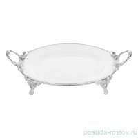 Блюдо 42 х 31 х 7 см круглое н/н с ручками &quot;Серебряный ободок&quot; / 343326