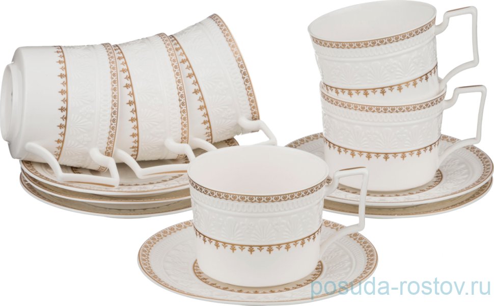 Набор чайных пар 250 мл 6 шт "Белое золото" / 193754 Набор чайных пар 250 мл 6 шт "Белое золото" / 193754
