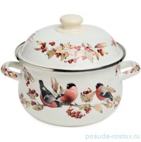 Кастрюля 20 х 12 см с крышкой эмалированная 2,8 л &quot;Лесная сказка /Снегири&quot; / 379295