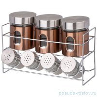 Набор банок для сыпучих продуктов и баночек для специй на металлической подставке agness / 348255