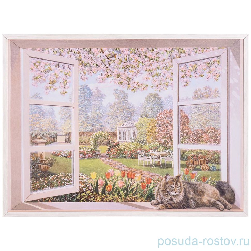Панно 60 х 80 см "Окно в сад" /рамка цвета жемчуга / 270107