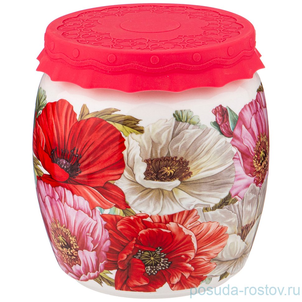 Банка для меда/варенья 1 л с силиконовой крышкой "Маки" / 250979