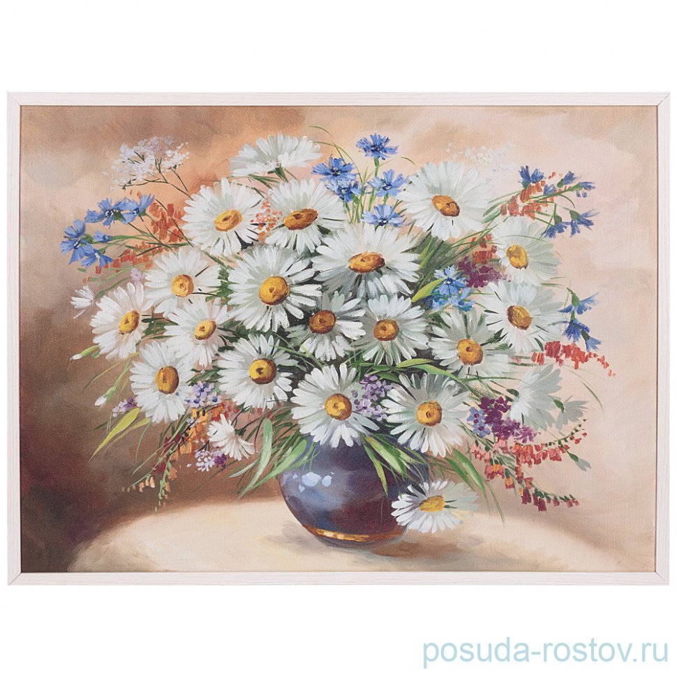 Панно 60 х 80 см "Букет с ромашками" /рамка белая / 262094